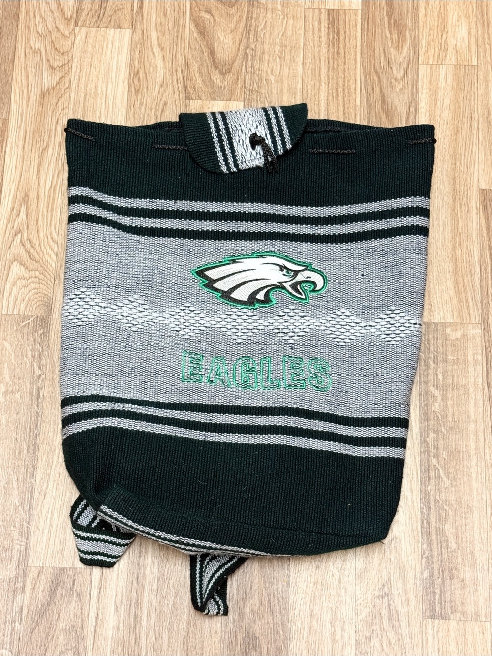 Philadelphia Eagles Baja Woven Backpack Green Grey Striped‎ Mexican Blanket Bag